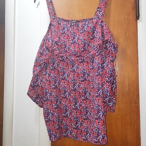 NYD Red and Blue Floral Coldshoulder Top